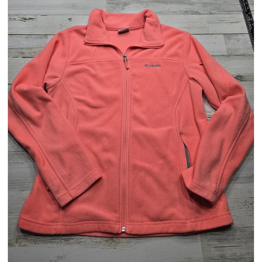 Columbia Womens Full Zip Fleece Jacket Coral Pink Sleeve Pocket‎ Size L Large